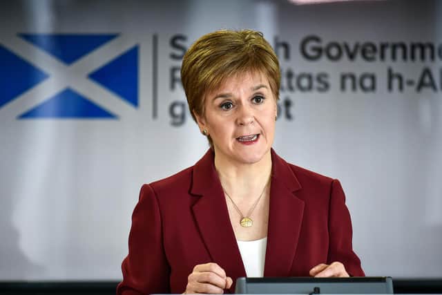 First Minister Nicola Sturgeon speaking at one of the early coronavirus briefings in March 2020.