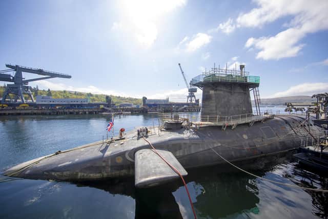 HMS Vigilant at HM Naval Base Clyde, Faslane, which carries the UK's Trident nuclear deterrent.