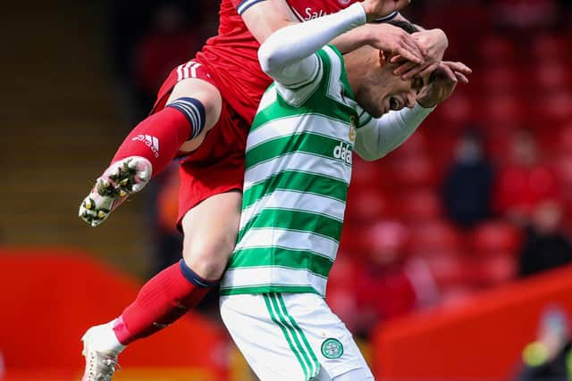 Aberdeen's Matty Longstaff challenges Celtic's Nir Bitton during the teams' Pittodrie meeting in October. (Photo by Craig Williamson / SNS Group)