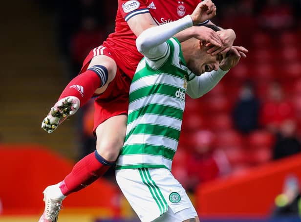 Aberdeen's Matty Longstaff challenges Celtic's Nir Bitton during the teams' Pittodrie meeting in October. (Photo by Craig Williamson / SNS Group)