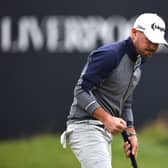 Brian Harman reacts after holing a par putt on the 18th green in the third round of the 151st Open at Royal Liverpool. Picture: Jared C. Tilton/Getty Images.