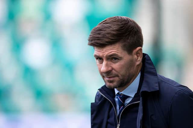 Steven Gerrard watched his side drop points for the second time this season away to Hibs. Picture: SNS