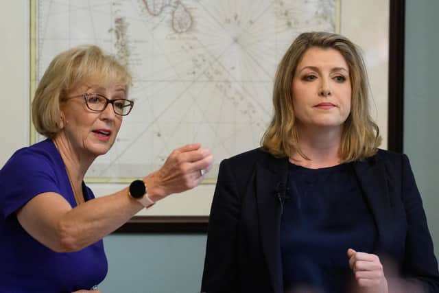 Conservative leadership candidate Penny Mordaunt, with supporter Andrea Leadsom, left, at a press conference to launch her bid to become the next Prime Minister (Picture: Leon Neal/Getty Images)