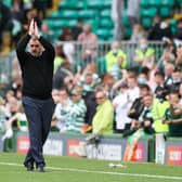 Celtic manager Ange Postecoglou acknowledges the supporters at full-time of Sunday 3-2 Premer Sports Cup win and it is encouraged that both the fan base and his players "believes in me and know what I'm about".(Photo by Craig Williamson / SNS Group)