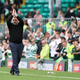 Celtic manager Ange Postecoglou acknowledges the supporters at full-time of Sunday 3-2 Premer Sports Cup win and it is encouraged that both the fan base and his players "believes in me and know what I'm about".(Photo by Craig Williamson / SNS Group)