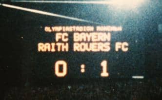 The famous half-time scoreboard in Munich - Bayern 0 Raith 1
