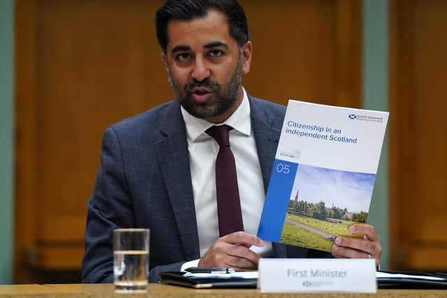 First Minister Humza Yousaf at the launch of a policy paper on citizenship in an independent Scotland. Picture: Andrew Milligan/PA Wire