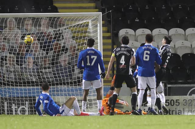 Conor McCarthy takes advantage of some flat-footed defending to grab the winning goal in St Mirren's 3-2 Betfred Cup quarter-final defeat of Rangers in Paisley on Wednesday night. (Photo by Ian MacNicol/Getty Images)
