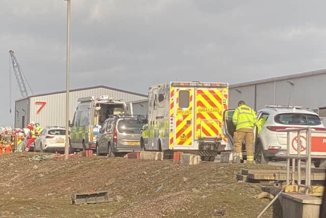 Emergency services at the scene in Leith. Picture: @tomafc83 on Twitter