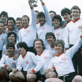Clyde celebrate winning the 2nd Division title in 1981/82 under manager Craig Brown (5th from left top row). Pat Nevin is second from left in the front row