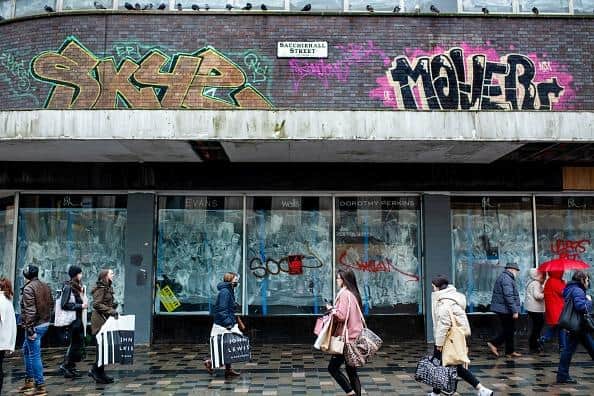 Shoppers pass the closed British Home Stores (BHS) department store on Sauchiehall Street in Glasgow. Picture: Emily Macinnes/Bloomberg via Getty Images