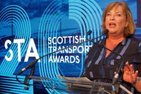 Transport minister Fiona Hyslop addressing the Scottish Transport Awards. Picture: Transport Times