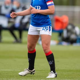 GLASGOW, SCOTLAND - MAY 09: Rangers Brianna Westrup in action during a Scottish Women's Premier League match between Rangers and Glasgow City at the Rangers Training Centre, on May 09, 2021, in Glasgow, Scotland. (Photo by Mark Scates / SNS Group)