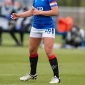 GLASGOW, SCOTLAND - MAY 09: Rangers Brianna Westrup in action during a Scottish Women's Premier League match between Rangers and Glasgow City at the Rangers Training Centre, on May 09, 2021, in Glasgow, Scotland. (Photo by Mark Scates / SNS Group)