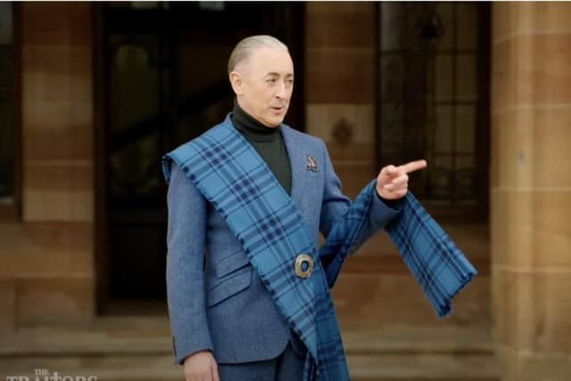 Alan Cumming wearing tartan in the American reality series The Traitors.
