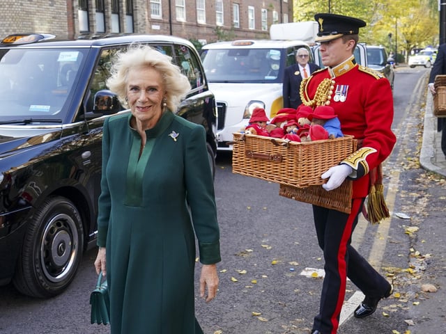 The Queen Consort arrives by taxi to attend a special teddy bears picnic at a Barnardo's Nursery in Bow, London, where she personally delivered Paddington bears and other cuddly toys, which were left as tributes to Queen Elizabeth II at Royal Residences, to children supported by the charity.