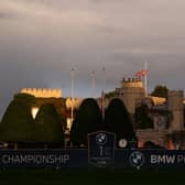 Flags are flown at half-mast on the Wentworth clubhouse following the announcement of the death of Her Majesty Queen Elizabeth II during the BMW PGA Championship. Picture: Ross Kinnaird/Getty Images.