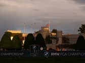 Flags are flown at half-mast on the Wentworth clubhouse following the announcement of the death of Her Majesty Queen Elizabeth II during the BMW PGA Championship. Picture: Ross Kinnaird/Getty Images.