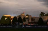 Flags are flown at half-mast on the Wentworth clubhouse following the announcement of the death of Her Majesty Queen Elizabeth II during the BMW PGA Championship. Picture: Ross Kinnaird/Getty Images.