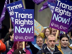 A trans rights demonstration outside the Scottish Parliament in 2019