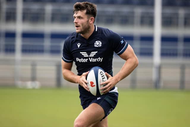 Blair Kinghorn during a Scotland training session at the Hive Stadium, in Edinburgh. He is a contender to fill the No 15 jersey vacated by Stuart Hogg.  (Photo by Craig Williamson / SNS Group)