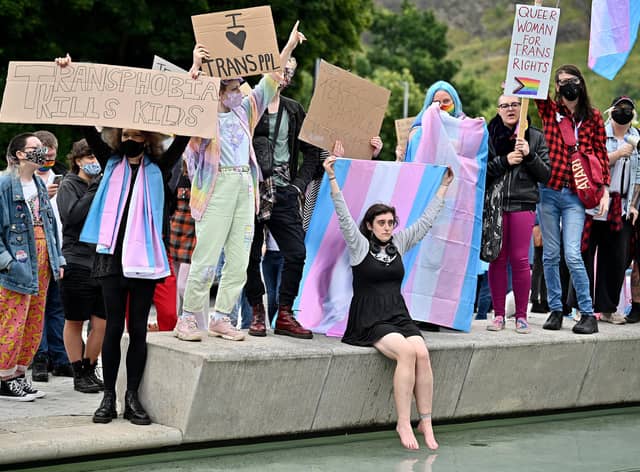 Trans rights activists hold a rally in Edinburgh (Picture: Jeff J Mitchell/Getty Images)