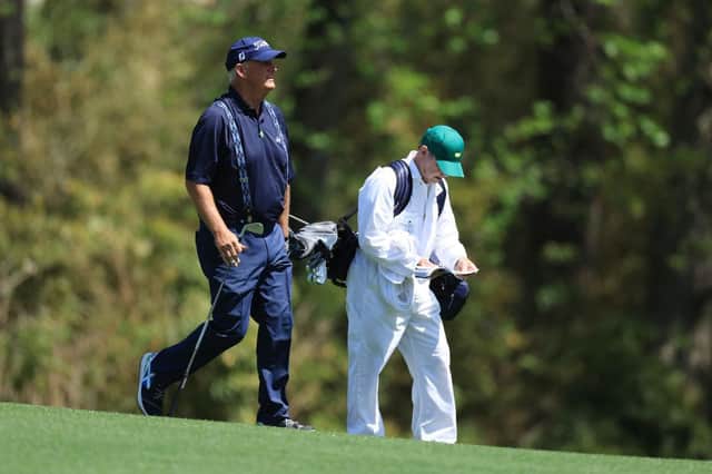Sandy Lyle walks across the fifth hole during the first round of the Masters at Augusta National Golf Club. Picture David Cannon/Getty Images.