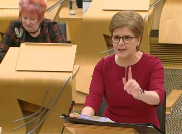 Nicola Sturgeon speaks at First Minister's Questions. Picture: Scottish Parliament TV