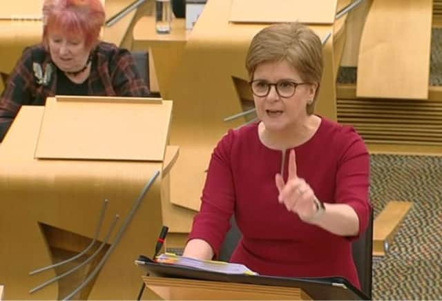 Nicola Sturgeon speaks at First Minister's Questions. Picture: Scottish Parliament TV