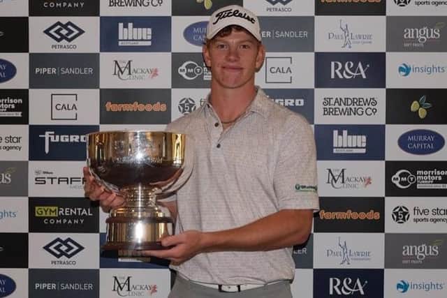 Gregor Graham shows off the Blairgowrie Perthshire Masters trophy after recording a sweet success at his home club. Picture: Tartan Pro Tour