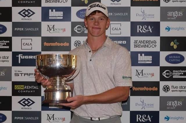 Gregor Graham shows off the Blairgowrie Perthshire Masters trophy after recording a sweet success at his home club. Picture: Tartan Pro Tour