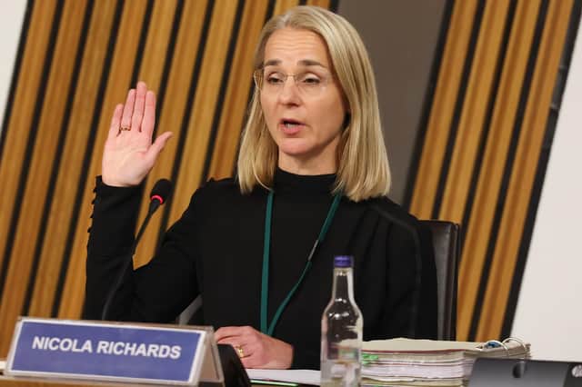 Nicola Richards, Head of Cabinet, Scottish Government, gives evidence at Holyrood to a Scottish Parliament committee examining the handling of harassment allegations against former first minister Alex Salmond in Edinburgh.