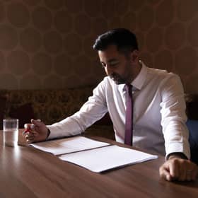 Humza Yousaf reads through his speech before heading to the stage at the SNP independence convention. Picture: Jane Barlow/PA Wire