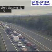 An image released by Traffic Scotland shows the extend of the tailbacks on the M8 in the Bathgate and Whitburn area. PIC: Traffic Scotland/Twitter.