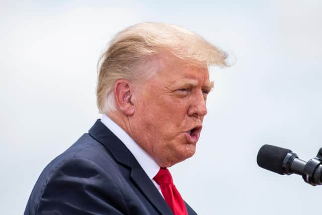 Former US president Donald Trump speaks during a visit to the border wall near Pharr, Texas. Picture: Sergio Flores/AFP via Getty Images