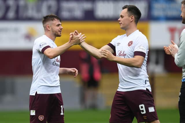 Hearts Alan Forrest and Lawrence Shankland have a great relationship on and off the field.  (Photo by Ross MacDonald / SNS Group)