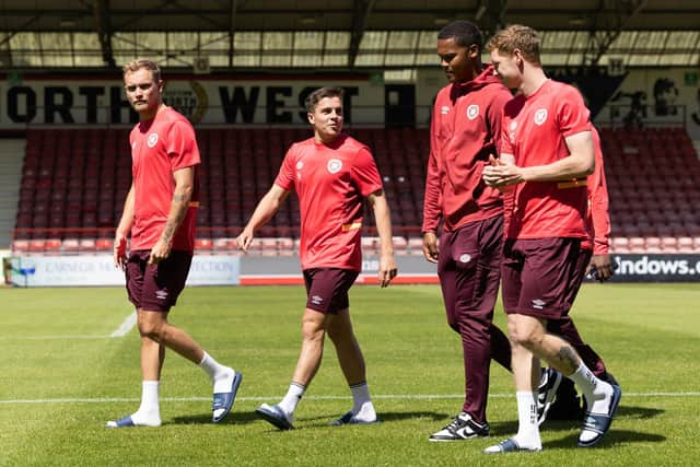 Nathaniel Atkinson, right, has a chance to stake a claim to be Hearts' regular right-back this season.
