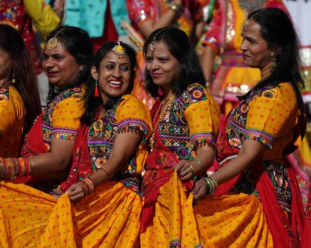 Dancers perform during the Diwali on the Square celebration, in Trafalgar Square, London.