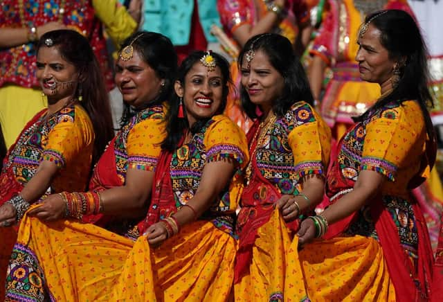 Dancers perform during the Diwali on the Square celebration, in Trafalgar Square, London.