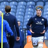 Scotland captain Jamie Ritchie sports a Doddie Weir headband during the final training run ahead of the New Zealand game. (Photo by Mark Runnacles/Getty Images)
