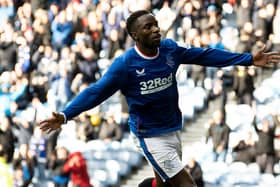 Fashion Sakala Jr celebrates after scoring Rangers' fourth in the win over St Mirren at Ibrox. (Photo by Alan Harvey / SNS Group)
