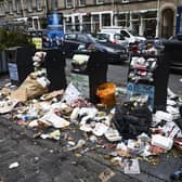 Rubbish piled high in Edinburgh city centre during strike action