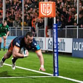 Edinburgh's Henry Immelman scores the home side's sixth try during the win over Connacht at DAM Health Stadium.  (Photo by Ross Parker / SNS Group)