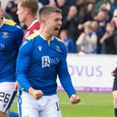 Glenn Middleton celebrates his goal to make it 1-1 during the Premier Sports Cup match between Arbroath and St Johnstone.