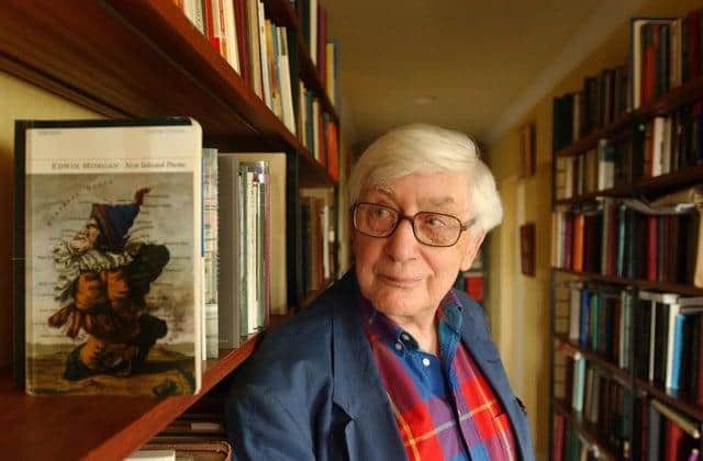 The late Edwin Morgan, pictured in his Glasgow hone. Picture: Robert Perry