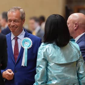 Reform UK leader Nigel Farage at Clacton Leisure Centre in Clacton, Essex, during the count for the 2024 General Election