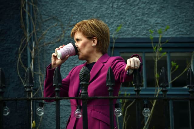 Nicola Sturgeon taking a break while out campaigning in South Queensferry.