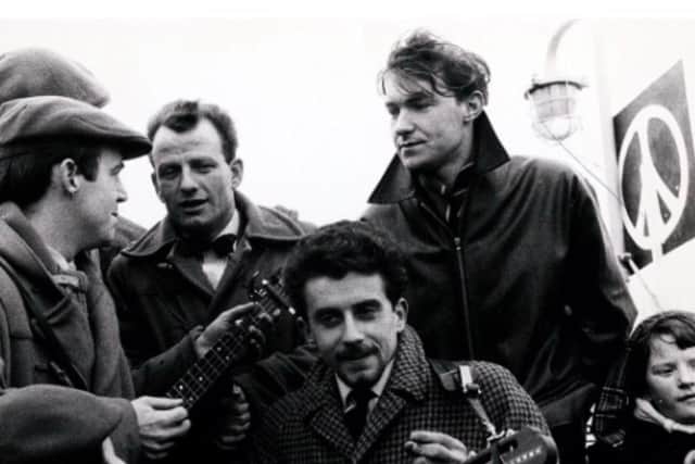 Protestors at the Holy Loch, 1962 with Josh Macrae, Morris Blythman, Nigel Denver and Jim McLean.