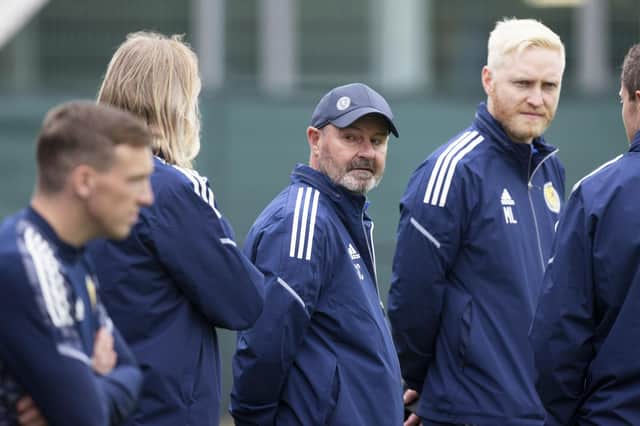 Scotland manager Steve Clarke looks on during training ahead of the match against Armenia.