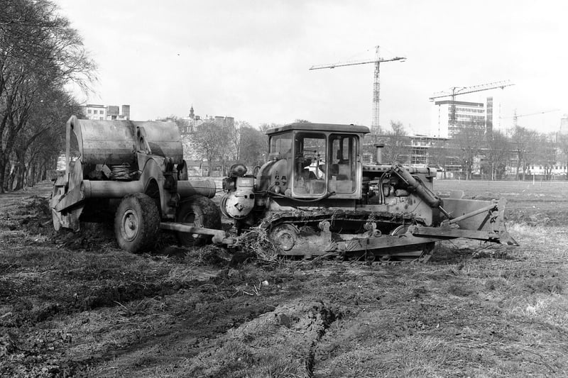 In 1966 the decision was taken to remove the allotments. A bulldozer is pictured at work clearning the area in March of that year.